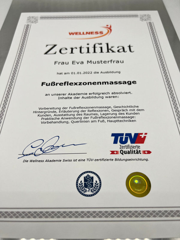 Fussreflexzonenmassage - Zertifikat, Urkunde made in Germany
